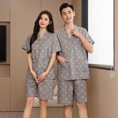 2025新款纯棉汗蒸服女大尺码胸部双层足疗睡衣按摩洗浴中心男款浴