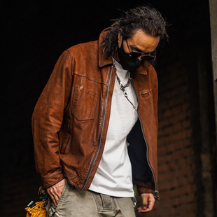 狂欢与静止【驯化】C75096山羊皮重水洗复古做旧皮衣男款真皮夹克