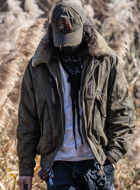 C76077-牛皮3M新雪丽暖绒复古加厚皮衣男款真皮秋冬机车皮衣夹克