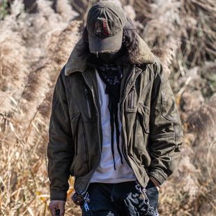 C76077-牛皮3M新雪丽暖绒复古加厚皮衣男款真皮秋冬机车皮衣夹克