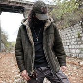 T76072 连帽皮毛一体复古水洗做旧工艺保暖皮毛一体男款 男款 冬季