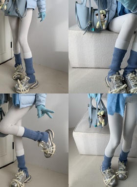 温柔记忆~氛围感拼色开叉针织袜套叠搭白色瑜伽裤鲨鱼裤