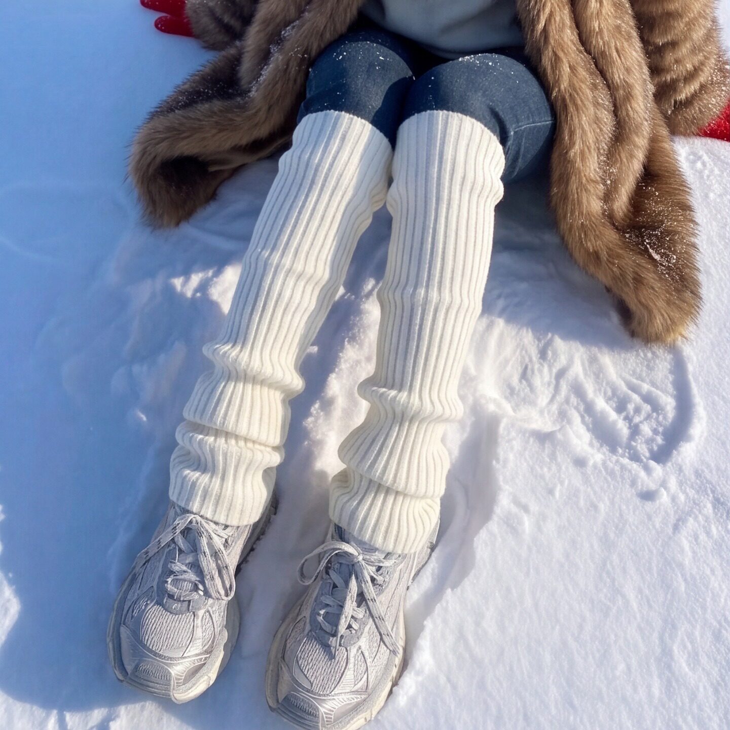 云白赴雪 2026冬季奶白罗纹过膝袜 哈尔滨加厚穿搭叠穿紧身裤女袜
