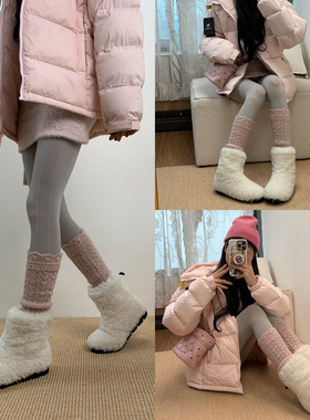 晚风织物2025冬季氛围感灰色提花打底袜叠搭镂空羊毛堆堆小腿袜