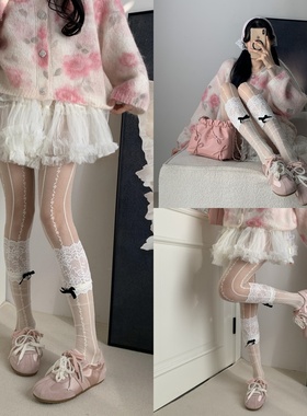 梦幻邂逅2026春季氛围感蕾丝透肤蝴蝶结小腿袜叠搭碎花竖纹连裤袜