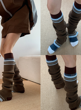 旧时光的学院感 2025冬季新款静奢风条纹Yiss咖色系Y2K混搭袜套DF