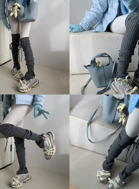 跃动冬日~设计款纽扣绑带堆堆袜套叠搭白色瑜伽裤