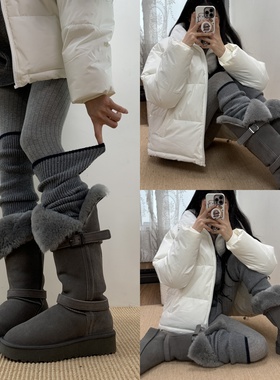 不费力的日常穿搭2025冬季简约灰色连裤袜叠搭芭蕾风灰色堆堆袜套