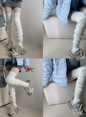 冬日通勤的温暖搭子针织踩脚白色堆堆袜套叠搭复古费尔岛长筒袜