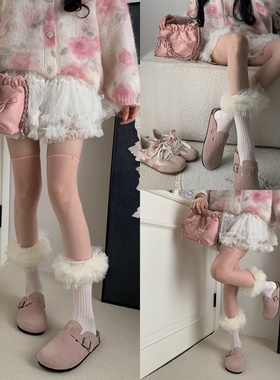 气泡花园2026早春芭蕾风堆叠蕾丝花边小腿袜叠搭透肤感波点长筒袜