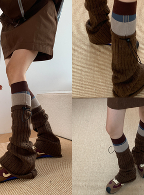 「纤维美学」2025秋冬抽绳设计Yiss白色宽条羊毛拼接堆堆袜套DF