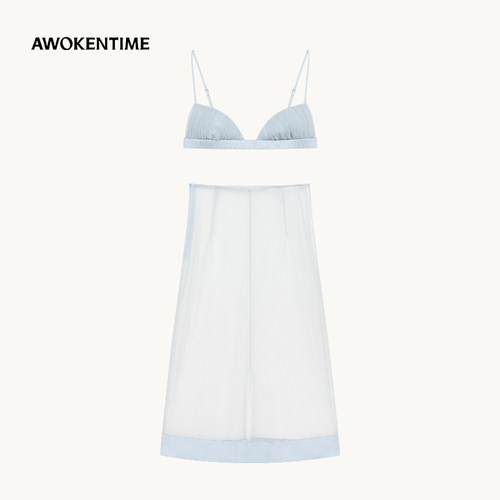 AWOKENTIME度假沙滩抹胸内衣外穿透视网纱罩裙套装女26夏季新款