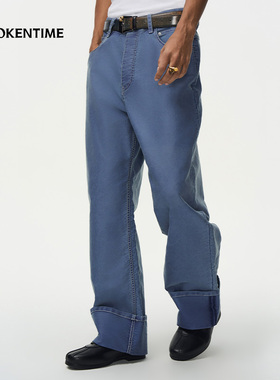 AWOKEN TIME 复古水洗做旧蓝色法式直筒牛仔裤2025年秋冬新款