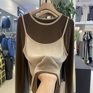 宽松显瘦设计感假两件秋冬打底毛衣 针织上衣女大码 2024年新款 长袖