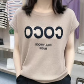 大码 镂空上衣 T恤女夏洋气遮肚无袖 女装 宽松显瘦圆领绣花冰丝短袖