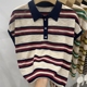 宽松条纹无袖 Polo领落肩袖 大码 T恤女夏2026新款 上衣 冰丝针织短袖
