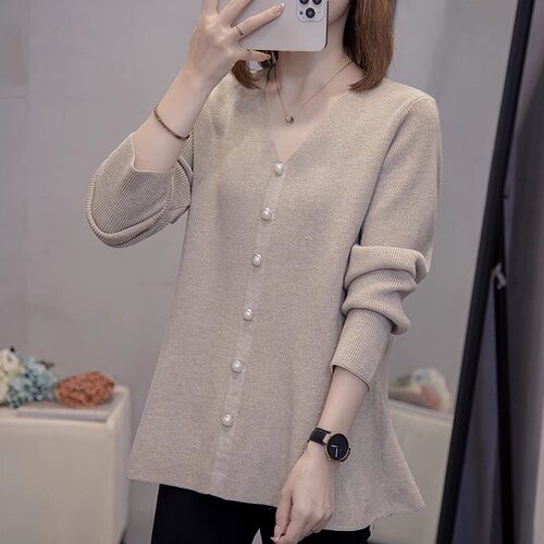 下摆荷叶边针织上衣女秋冬