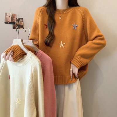 慵懒风花朵打底针织上衣女