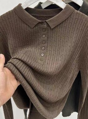 POLO翻领长袖麻花毛衣女