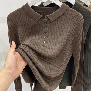大码女装【80-200斤】POLO翻领长袖麻花毛衣女秋冬洋气打底针织衫