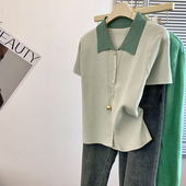 T恤女夏减龄针织开衫 宽松显瘦 上衣潮 时尚 Polo领短袖 200斤