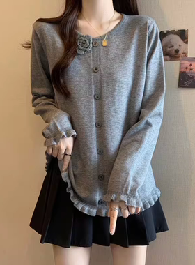 花朵针织上衣女冬洋气木耳边毛衣
