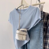 T恤女薄款 200斤 宽松显瘦 时尚 圆领冰丝短袖 正肩飞飞袖 上衣