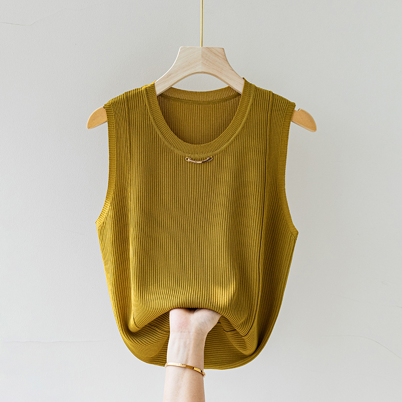 设计感圆领无袖上衣女夏季