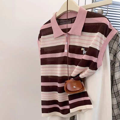 小狗刺绣飞飞袖翻领上衣潮