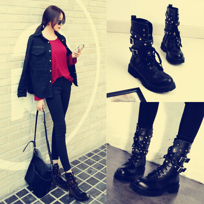 2023 NEW CHIC MARTIN BOOTS WOMENS RIVET INS BOOTS FLEECE BIKER BOOTS EUROPEAN AND AMERICAN LEATHER HANDSOME BOOTS