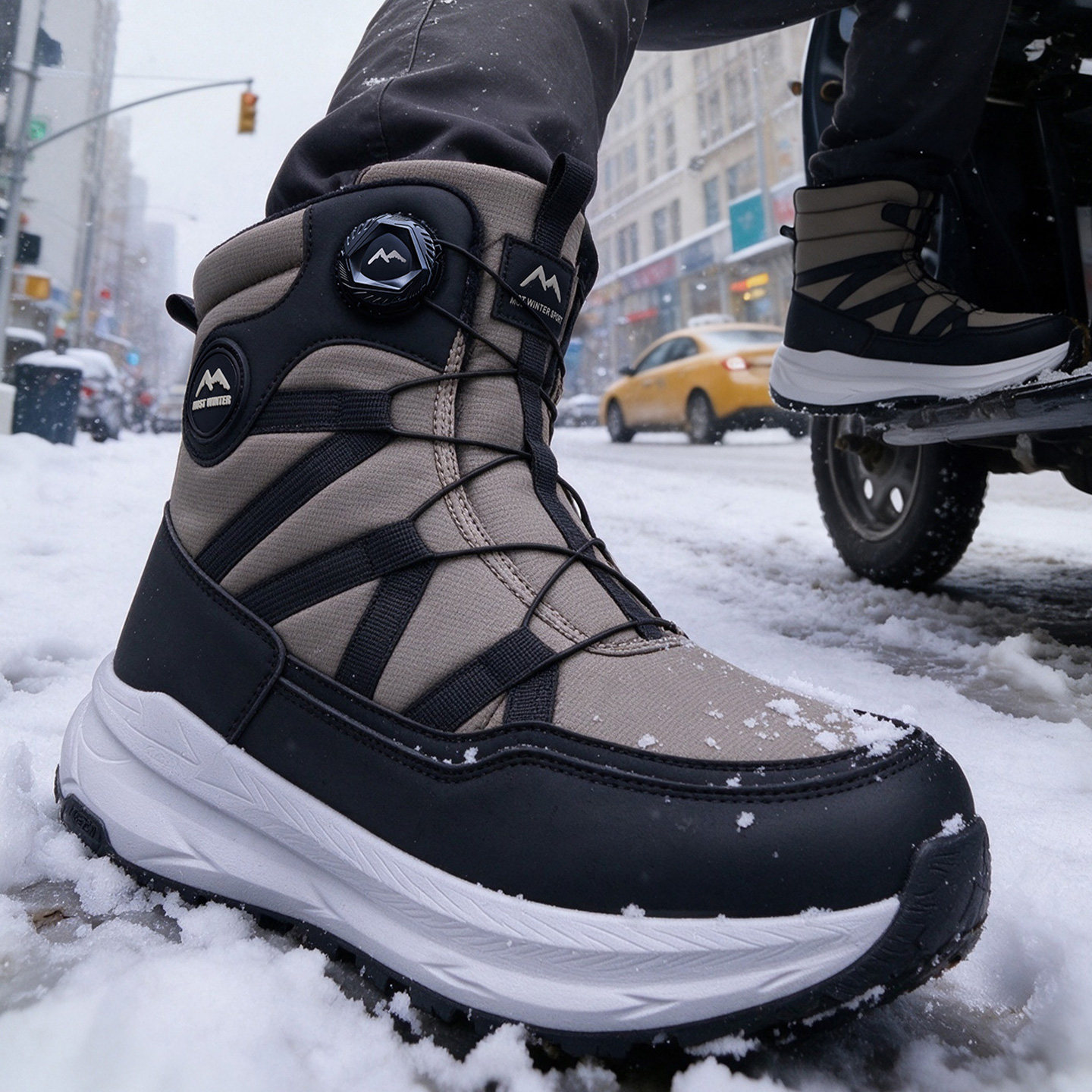 旋钮加绒保暖防滑防水男雪地靴