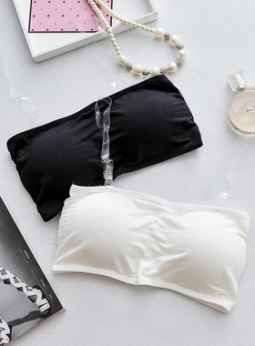 夏天莫代尔无钢圈防滑带胸垫抹胸女打底防走光透明肩带无肩带裹胸