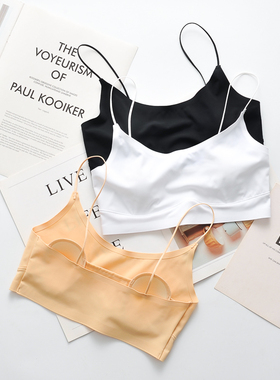 无痕内衣女大胸显小文胸超薄兔耳杯抹胸胸罩不凸点少女小吊带背心