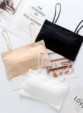 小吊带背心女内搭带胸垫一体式纯棉内衣防走光打底衫透明肩带抹胸