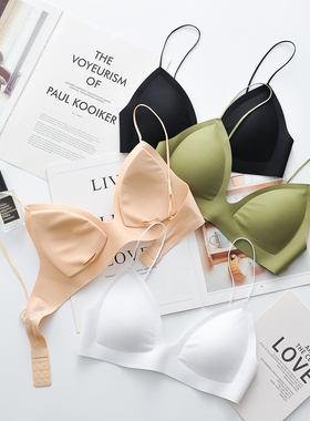 法式小胸平胸内衣女无钢圈三角杯学生少女大胸显小不空杯文胸薄款
