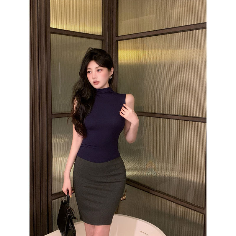泡菜家韩剧女主显身材半高领修身上衣中长款半身裙套装裙两件套女