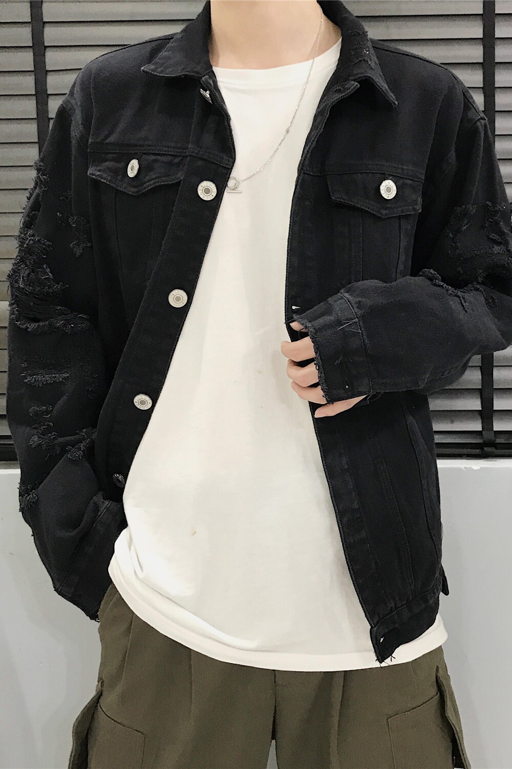 JK950/P65秋装新款2018日系平铺破洞刺绣夹克情侣大码外套男,男装夹克,电商A141