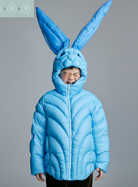 亲子装兔子羽绒服湖蓝色儿童显白滑雪装备年衣圣诞兔白鸭绒洋气厚