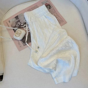 子 高腰垂感宽松显瘦休闲直筒拖地裤 黑色提花冰丝阔腿裤 女春夏薄款