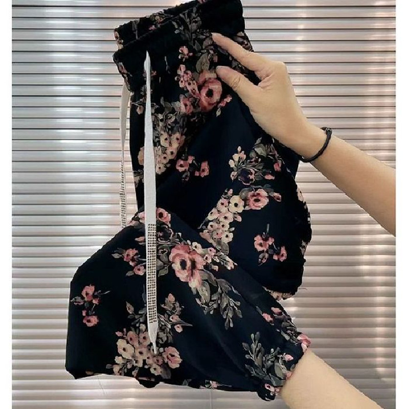 凉凉裤冰丝裤女夏季薄款花裤宽松休闲裤女九分束脚裤哈伦裤灯笼裤