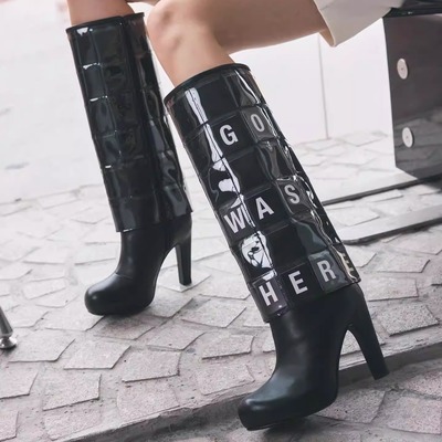 UN个性时尚高筒字母设计女靴包邮