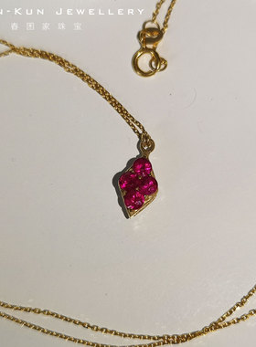 18k红宝石月光石菱形双面锁骨链