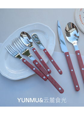 法式中古风西餐刀叉勺甜品叉勺复古汤勺高颜值意面叉不锈钢水果叉