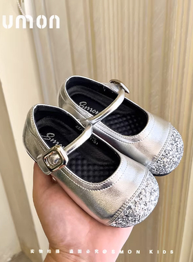 儿童单鞋公主鞋银色女童配礼服春秋季小童软底皮鞋学生校园演出鞋