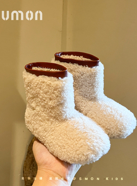 书萌儿童毛绒雪地靴2026冬季新款女加厚保暖毛毛短靴软底休闲棉鞋