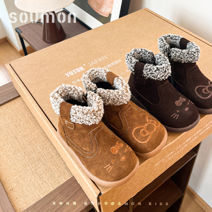 书萌儿童棉鞋冬季新款男童外穿棉靴小女孩冬靴加绒短靴加厚宝宝靴