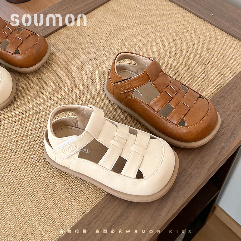 书萌儿童包头凉鞋2026夏季新款女童镂空透气鞋平底休闲轻便罗马鞋