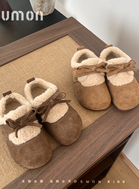 儿童雪地靴女童棉鞋冬季加绒保暖靴子中筒靴女小童休闲毛毛鞋豆豆