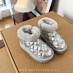 书萌儿童雪地靴女童大棉鞋冬季外穿加绒加厚短靴小童防滑雪地棉靴