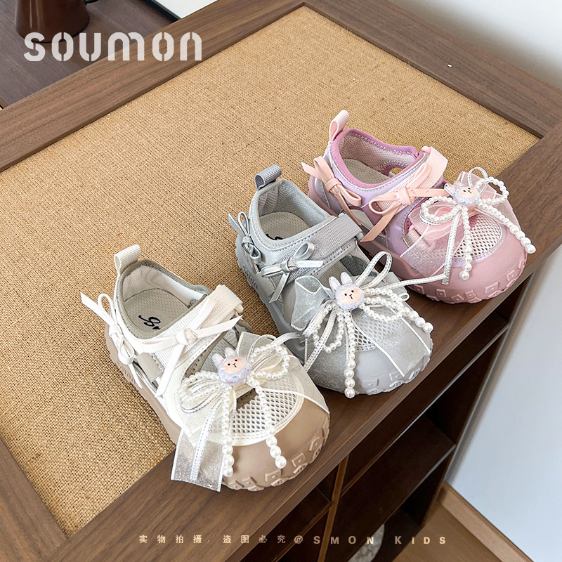 书萌儿童凉鞋2026春夏新款女童蝴蝶结珍珠卡通公主鞋子包头休闲鞋